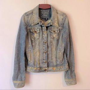 Guess jeans women gold splattered jean jacket. Size Large